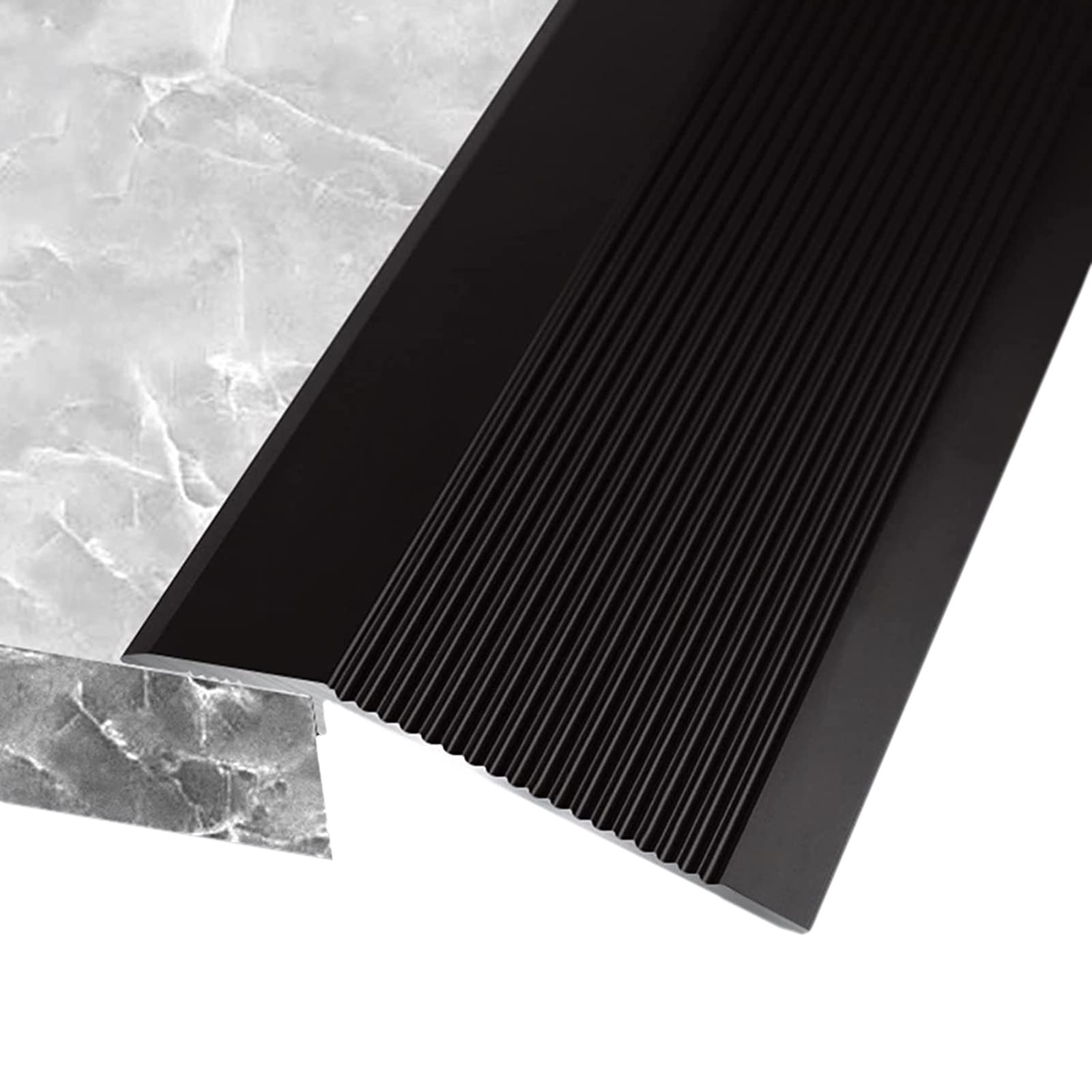 Remys Black Extra Wide Lightweight Thresholds Ramp Carpet To Tile,Aluminum Floor Transition Strip Reducer Flute, For Front Door Balcony Doorways(,Long 90Cm/35.4In)