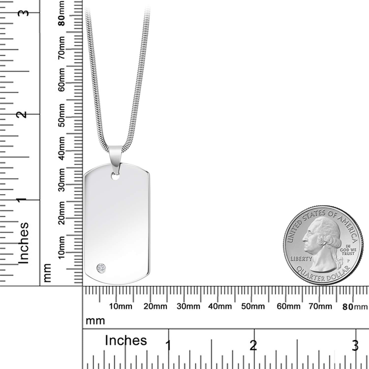 Gem Stone King Personalized Tungsten Carbide Solid Polished Men's Dog Tag Pendant Necklace with Lab Grown Diamond - Custom Engravable, Durable and Stylish Jewelry with 24 Inch Chain