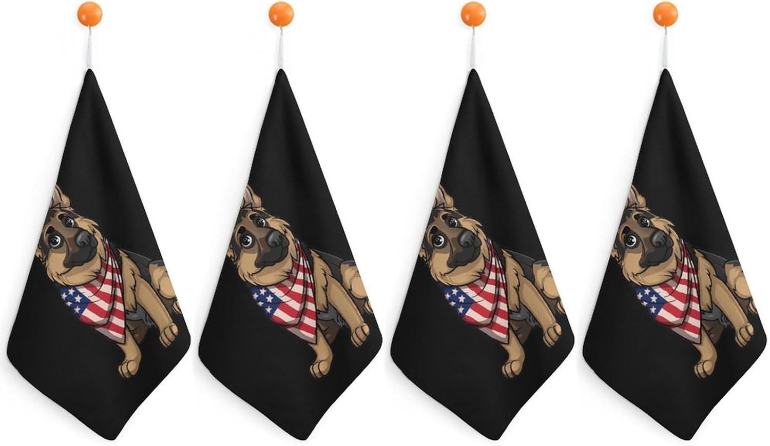 German Shepherd U.S Flag Hand Towels for Bathroom Kitchen Towels Small Towel Handkerchiefs with Hanging Loop 4PCS