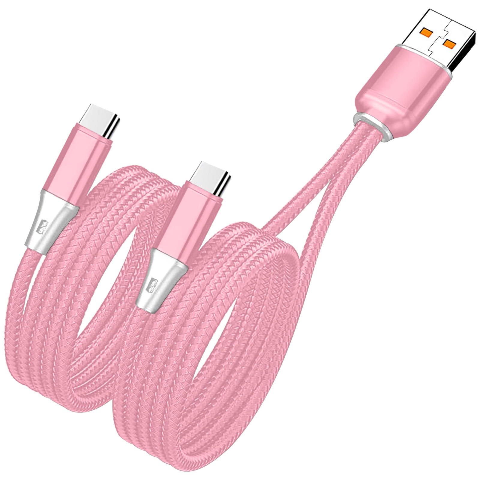 4FT Dual USB C Multi Type C Splitter Cable, 2 in 1 Multi Charging Cable Nylon Cord, USB A to Double USB C Port Compatible with Apple i-Phone 15, iPad