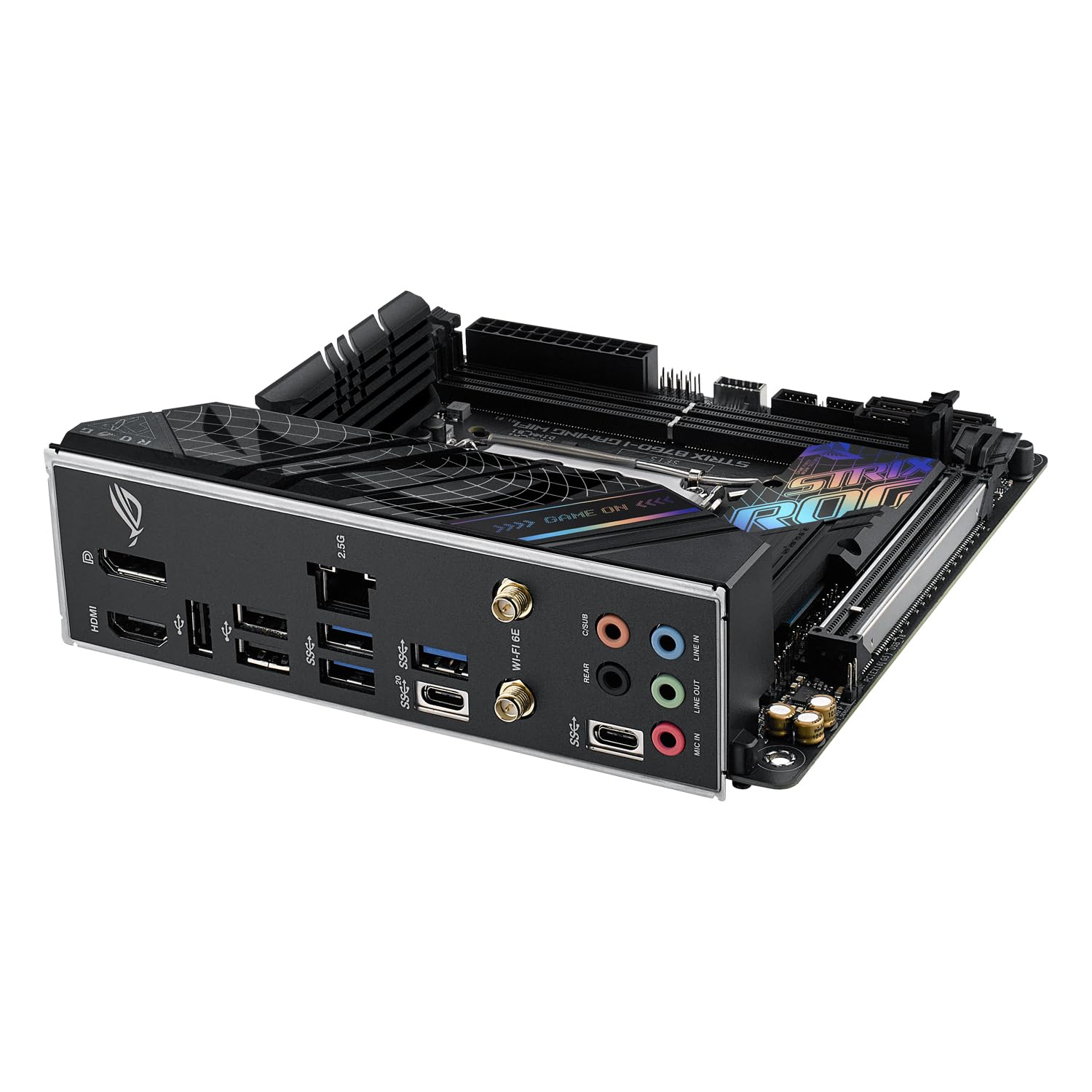ASUS ROG Strix B760-I Gaming WiFi - Placa Base Intel B760 (LGA 1700 Mini ITX, 8+1 DrMOS, DDR5 hasta 7600 MT/s, PCIe 5.0, Dos Ranuras M.2, WiFi 6E, USB 3.2 Gen 2x2 Type-C y Aura Sync RGB), Negro — view 14