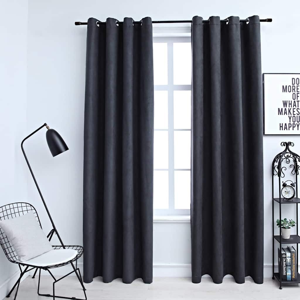 Cortinas opacas con ojales metálicos, 2 unidades, 140 x 225 cm, color antracita, opacas, aislantes, para salón, dormitorio, habitación infantil y cocina, protección contra el frío y el calor