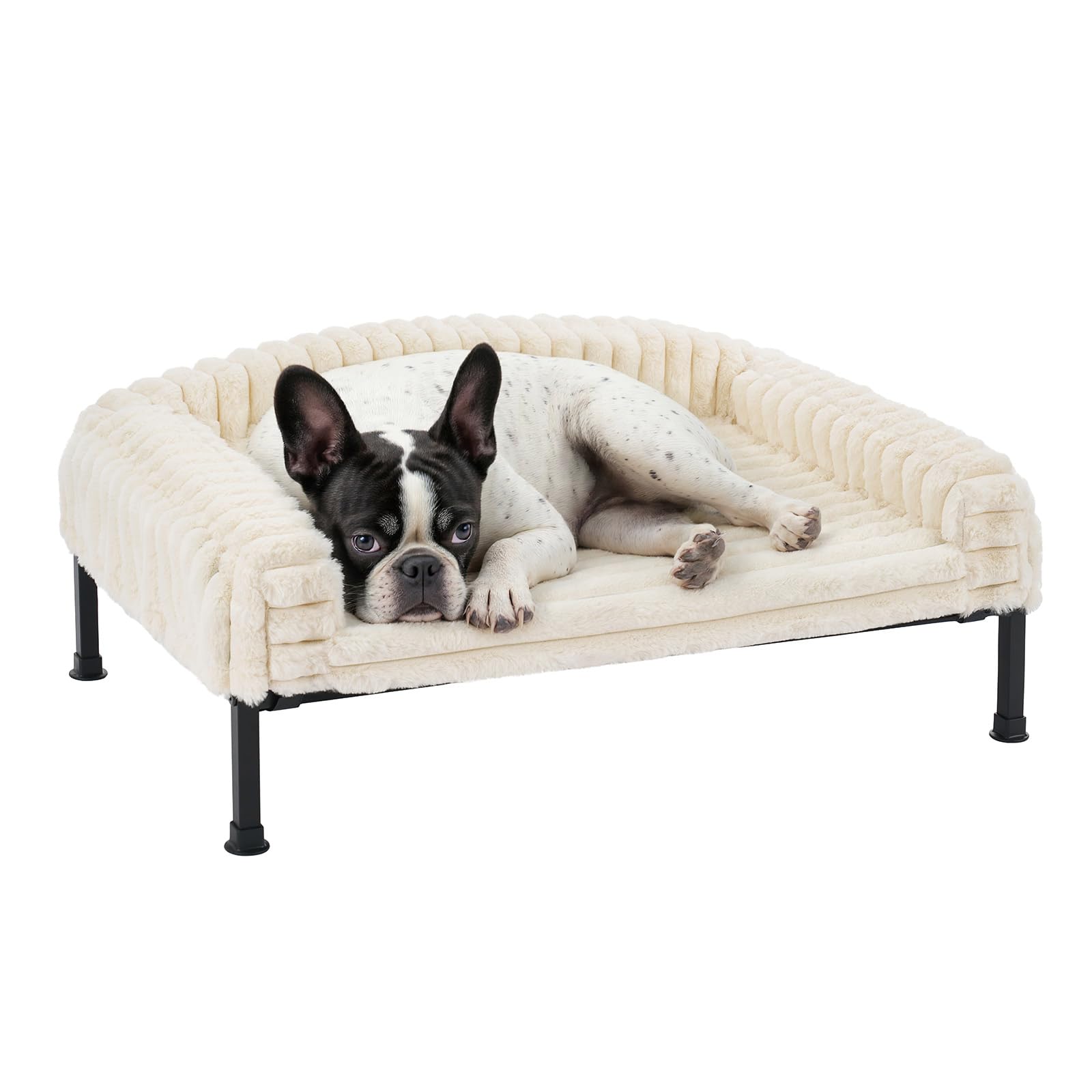 Photo 1 of Veehoo Elevated Dog Bed with Bolster Cushion, Fluffy Plush Dog Couch Beds for Small Dogs, Cats, Washable Raised Pet Cot with Non-Slip Feet for Indoor or Patios Use, 24 x 18 Inches, White