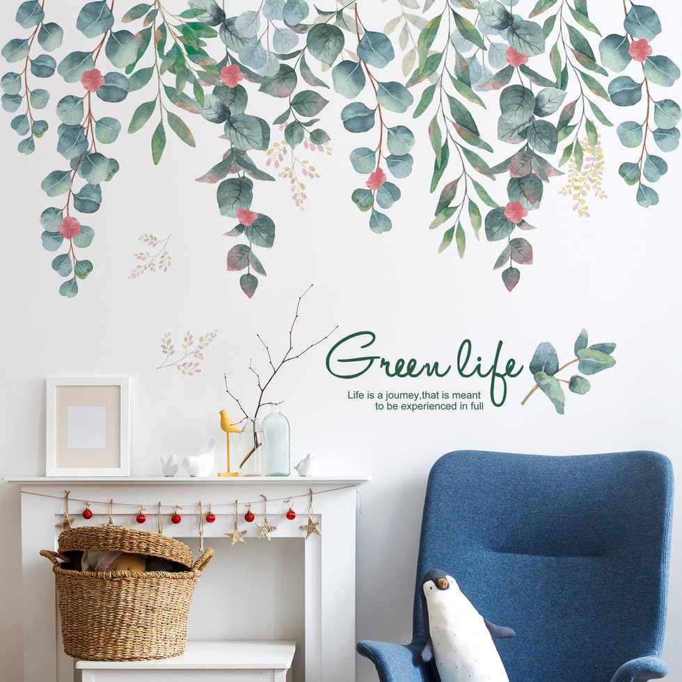 Vinilo decorativo con plantas, hojas y flores rojas miniatura 5