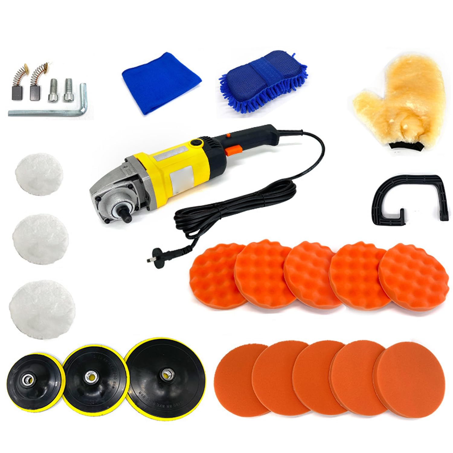 CKKNILV 27PCS Car Polishing Pad Kit, 1400W Multifunctional Polishing Machine, 8-Speed Variable Speed Control, with Carbon Brush/Soft Brush/Cleaning Cloth/Gloves/Handle/polishing