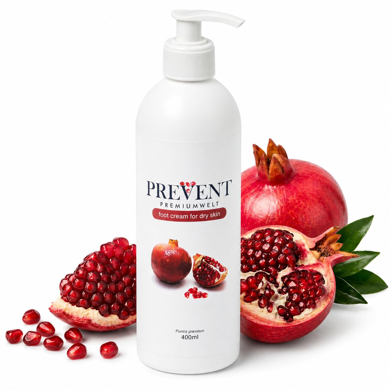 Premiumwelt Prevent Crema para el cuidado de pies 400 ml – Crema hidratante con extracto de granada para pies secos y ásperos