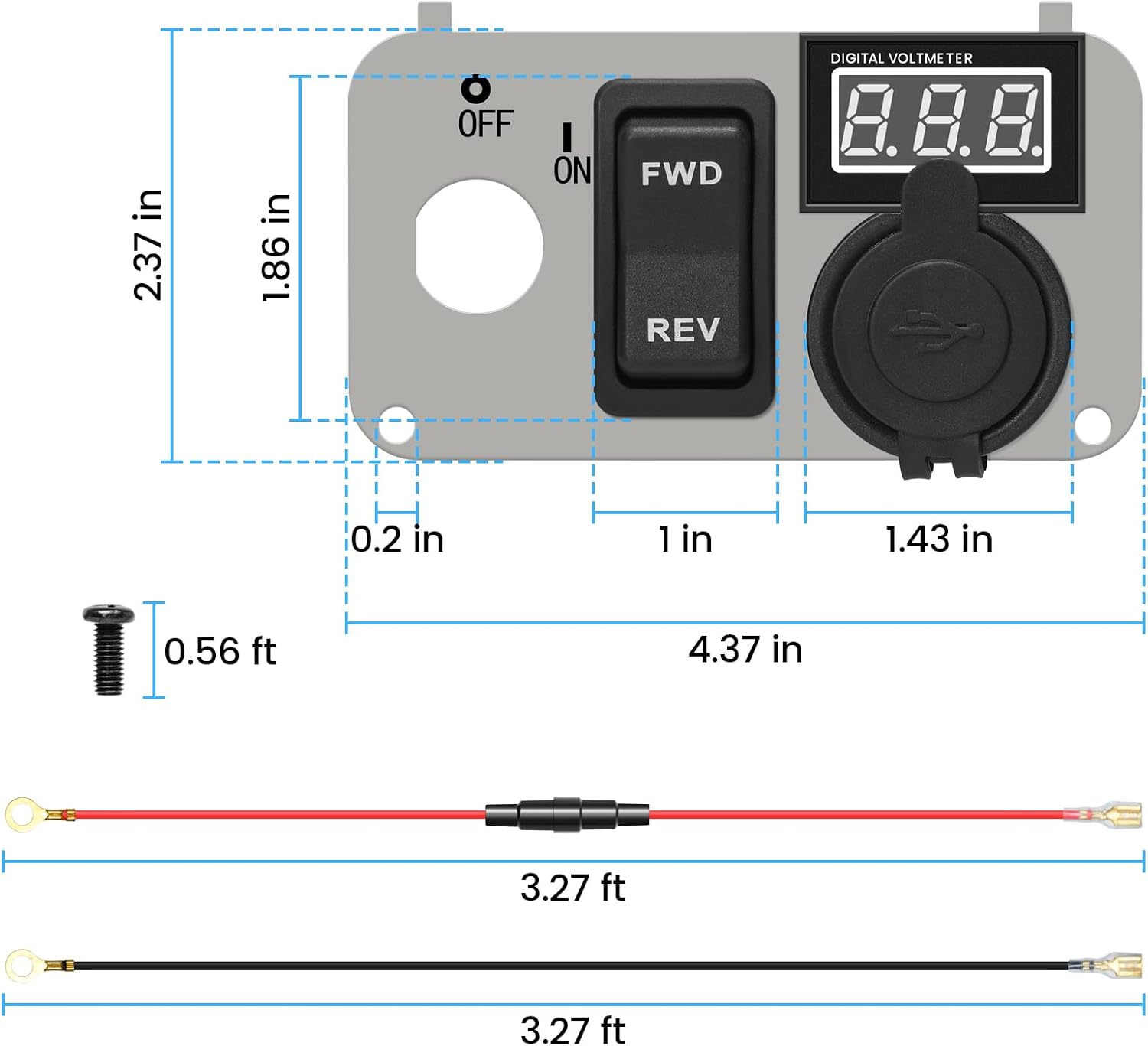 briidea 3 in 1 Multifunctional Integrated Panel with DC 12V-90V 4.2A Dual USB Charger Sockets, LED Wide Range Voltmeter & Forward Reverse Switch, Golf Cart Accessories for EZGO TXT, PDS & Medalist