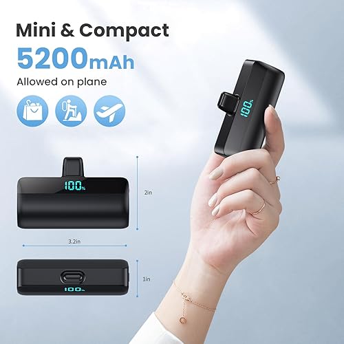 Miniatura 4 de Mini cargador portátil con conector USB-C de 5200 mAh, banco de energía compacto con pantalla LCD, bonita batería compatible con iPhone 1515 Plus15