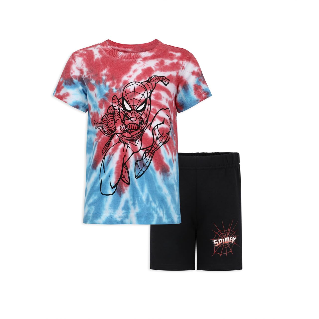 Marvel Spider-Man Boys Tie Dye Short Sleeve Shirt and Shorts Set for Toddler and Big Kids
