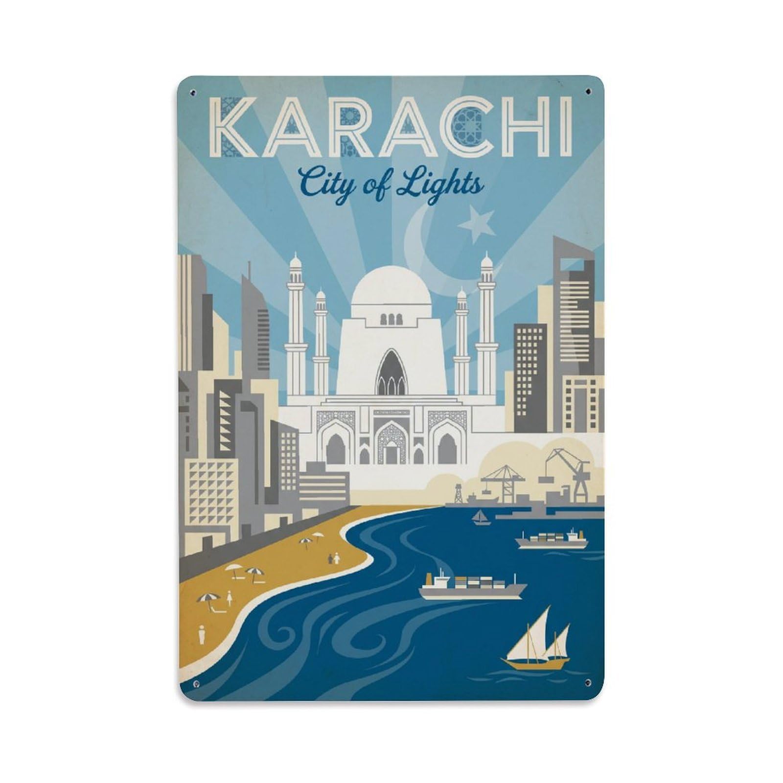 Gead 8X12inch Style Travel Retro Pakistan Karachi Metal Tin Sign