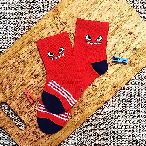 Image of Colourful Socks for Kids, Crew length, Soft Pure Cotton, Lightweight & Breathable, 1 to 9 Years, Pack of 5, Designer socks