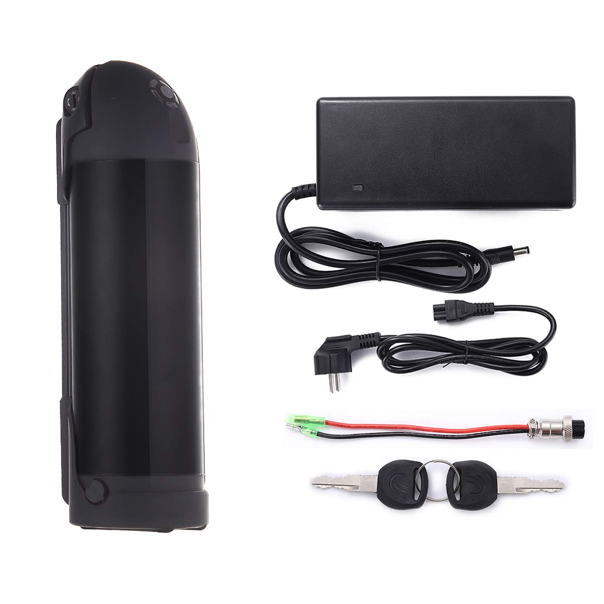 Batterie pour vélo électrique 36 V 10,4 Ah (374 Wh) - Noir - Avec chargeur et support - Pour moteur 250 W - 500 W - Convient pour Pedelec Rex MiFa Trio