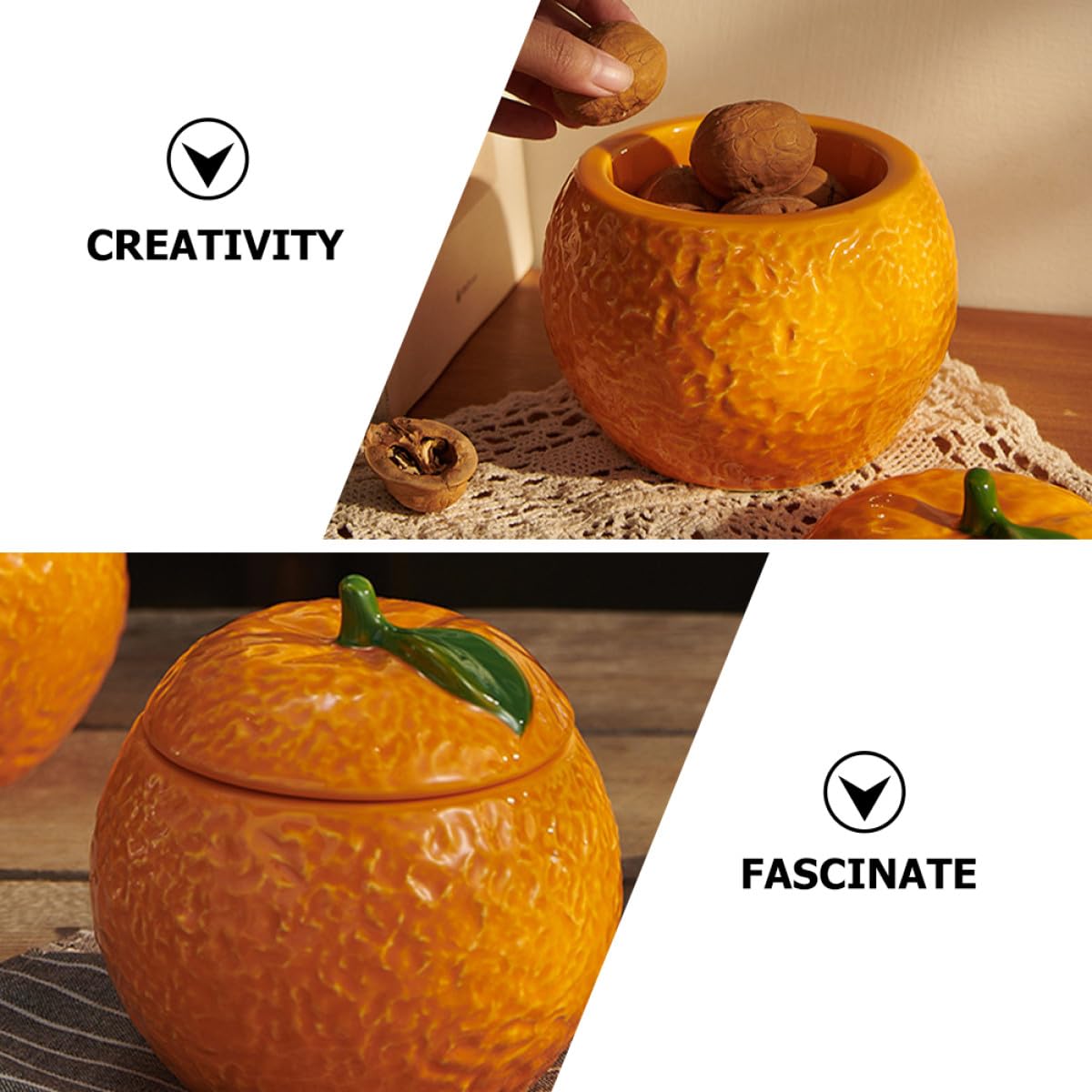 FRCOLOR Barattolo in Ceramica Arancia Coperchio per Caramelle e Snack