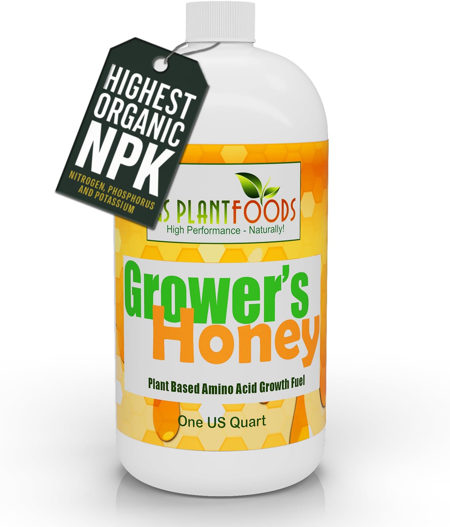 Growerโs Honey Plant Based Liquid Fertilizer - Organic Plant Food for Huge Vegetative Growth (1 Quart) - Liquid Fertilizer for Vegetables, Bigger Flowers and Jumbo Fruits