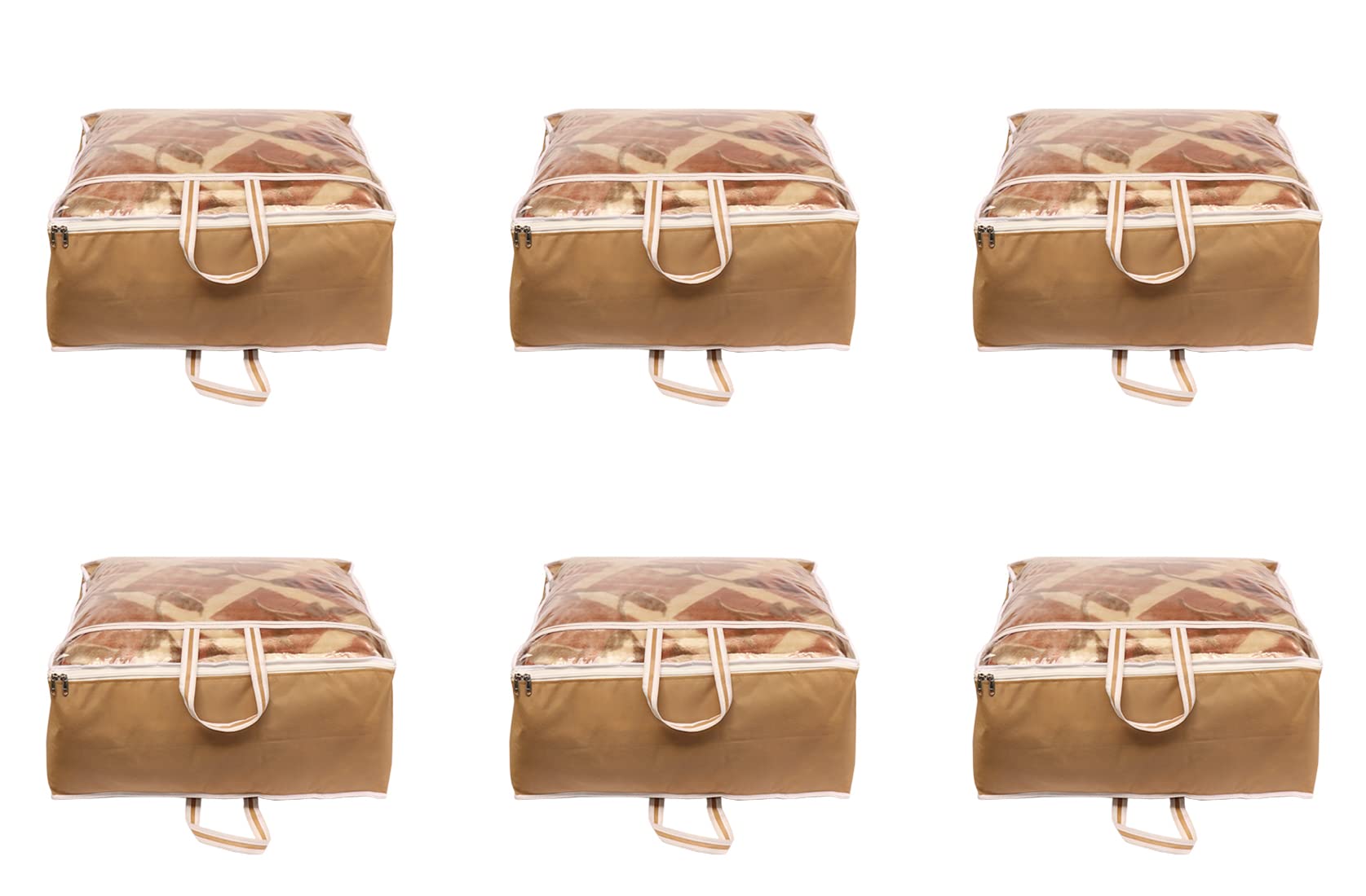 ANKIT INTERNATIONAL Garments Protect Clothes Organizer/Storage Bags for Blanket, Quilts & Rajai Storage Combo Pack of 06 with Dust Protection Front Clear window & Zip Closure for Multi-Purpose Clothing Storage (BEIGE,51 x 51 x 22 cms)-image-10