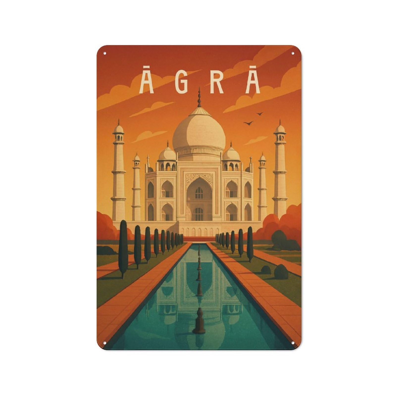 Nostalgic Decorative Tin Plaque 30x20cm Featuring Agra Travel Poster India – Taj Mahal & Indian Majesty, Classic Pub Decor for Cafe, Pub, Workshop Or Home Bar