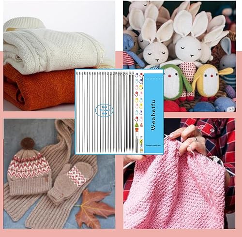 Miniatura 7 de Weabetfu Juego de 55 agujas de tejer de metal, agujas de tejer de acero inoxidable rectas de aluminio de un solo punto, tamaño 11 de 0.079 a 0.315