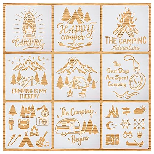 17+ Creative Outdoor Murals for Your Garden Shed 6 9 Pcs Stencils for Camping Paintings 8 x 8 Inches Reusable Camping Stencils for Journaling Painting DIY T-Shirt Bucket Bag Pillow Cases Crafts Cake Wall Wood Home Outdoor Decor