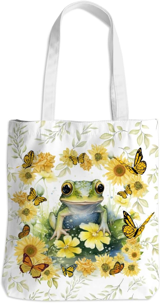 Frog Decor Canvas Tote Bag for Women - Cute Beach & Christmas Gifts - Reusable Grocery Bags