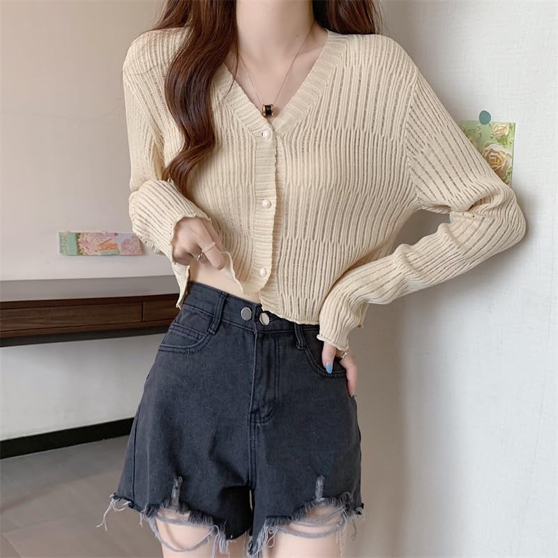 Image of ICW Women's Knitted Ribbed Cardigan Long-Sleeve V-Neck Button-Up Shrug Jacket Top Dn85