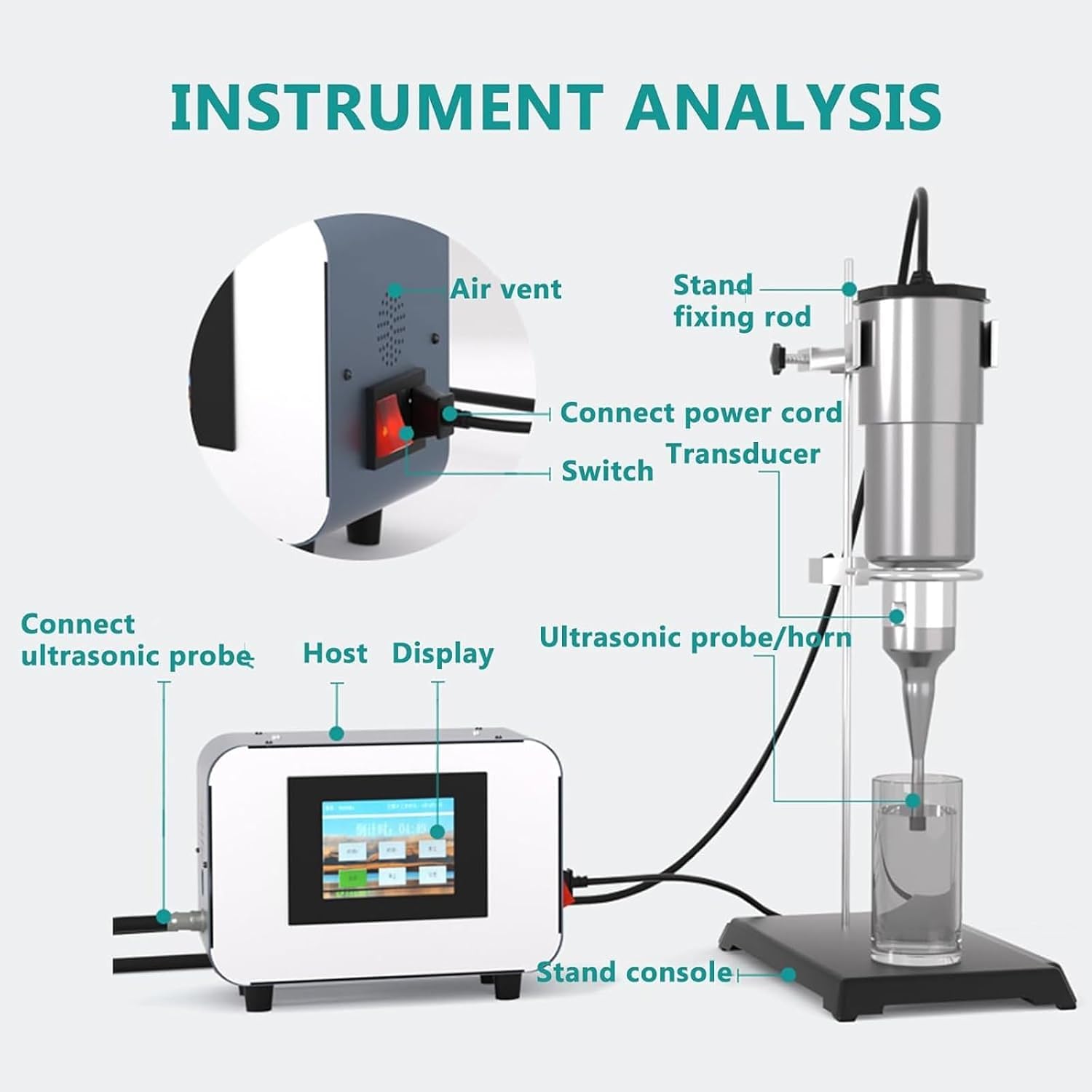 Ultraschall-Homogenisator, Sonicator-Prozessor für Labor, 2000 ml Probenvolumen, einstellbares Timing, inklusive 8 mm Titansonde und Halterung für effiziente Zellstörung