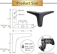 Vista 4 de GOSCHE Patas de metal para muebles de 4 pulgadas, patas negras para muebles, juego de 4, patas de repuesto de estilo moderno para sofá, silla, cama