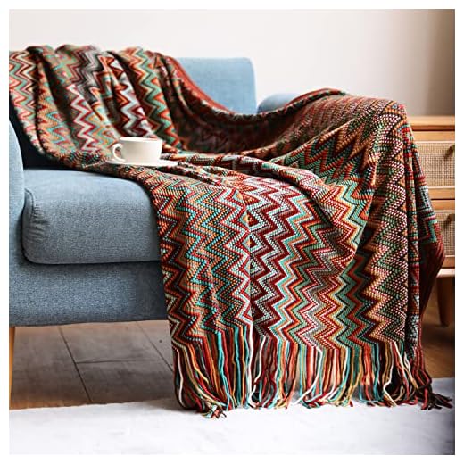 Boho Throw Blanket Knit Tassel Decorative Throw Blanket Lightweight Mexcian Blanket Afghans Blanket for Bed Couch Sofa Chair Outdoor Picnic All Season Boho Red 50x60 Inch