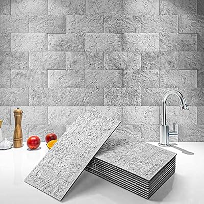 Art3d 102-Piece Backsplash Tile Peel and Stick for Stove Kitchen Bathroom Fireplace, 3in. × 6in. Stick on Subway Tile Natural Stone White
