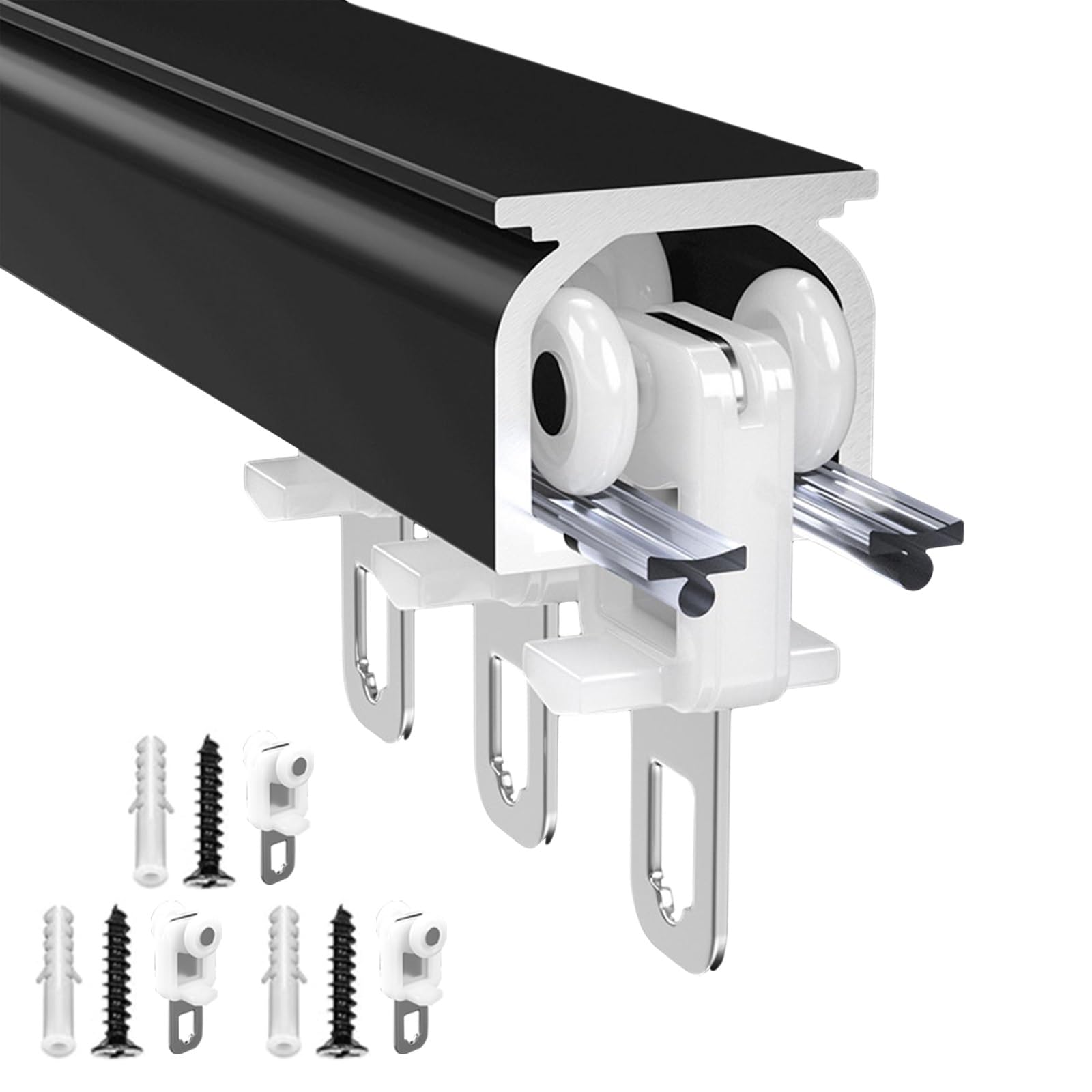 Riel de cortina de techo, riel individual para montaje en techo o pared, rieles de cortina resistentes para sala de estar, dormitorio, divisor de habitación, fácil instalación (negro, 300 cm