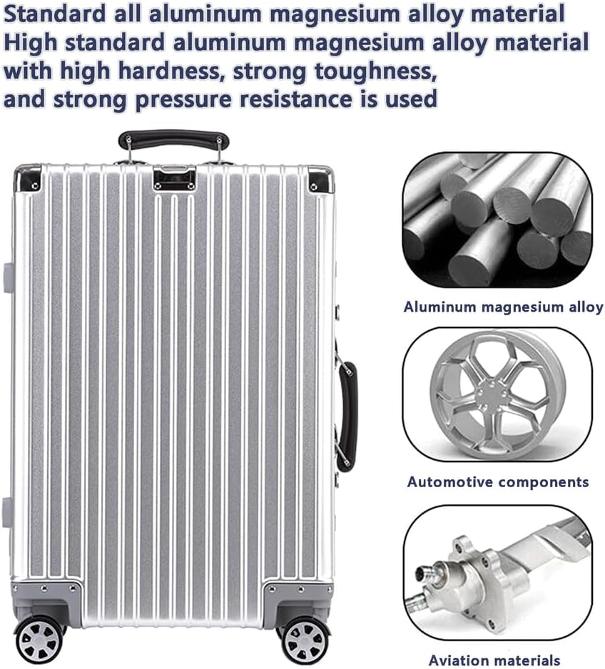 Metal Suitcase Aluminium Silver Suitcase Carry on Suitcase with Spinner Wheels,5,20in