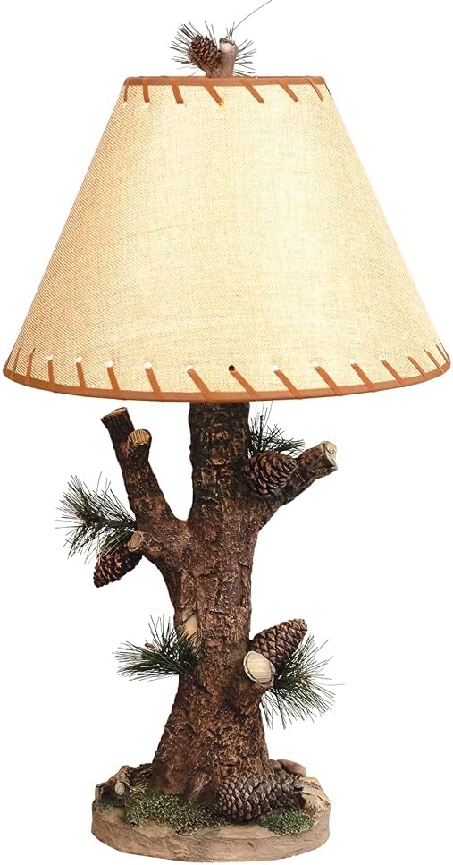 BLACK FOREST DECOR Woodlands Pinecone Lamp - Rustic Lodge Table Lamp with Laced Shade