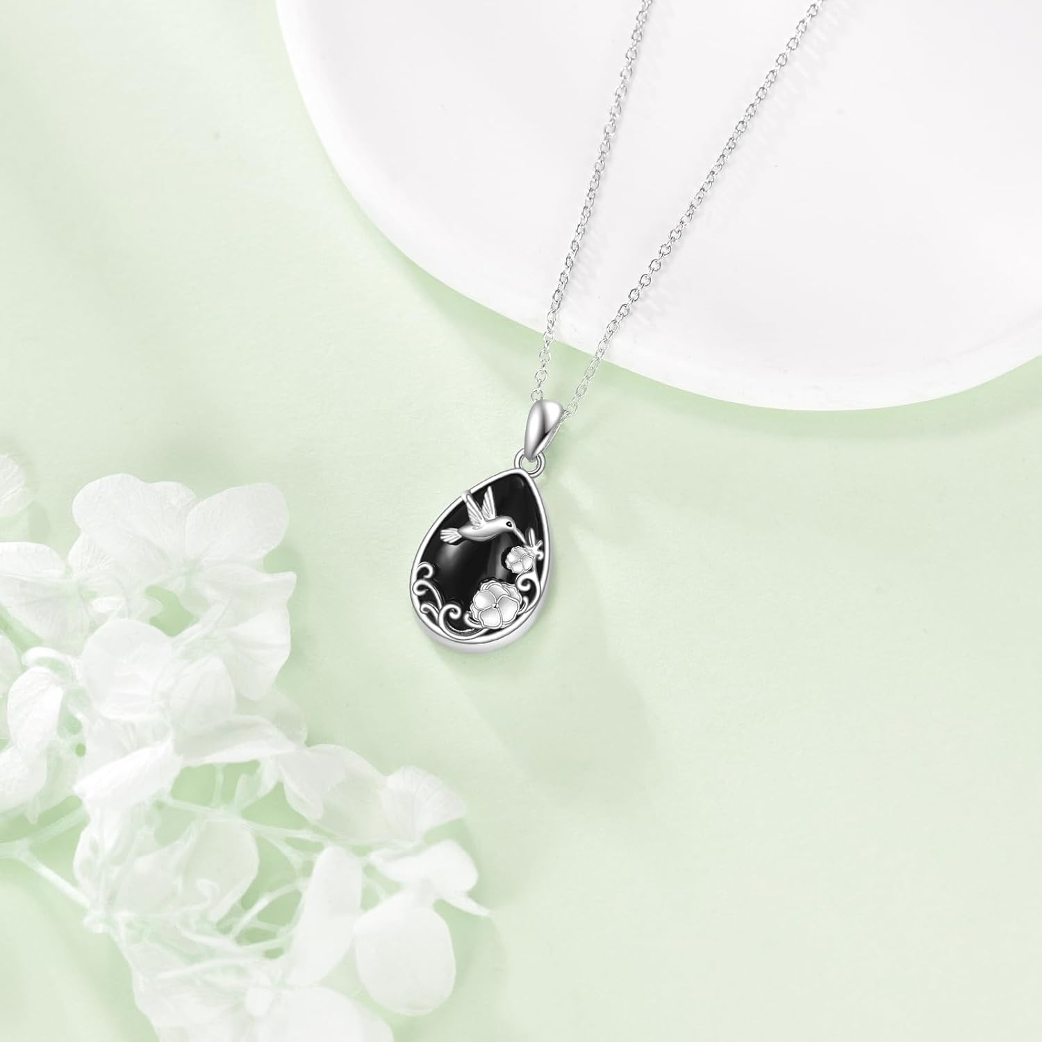 KQF Hummingbird Necklace for Women 925 Sterling Silver Black Onyx Pendant Filigree Hummingbird Jewelry Gifts for Women - Image 3
