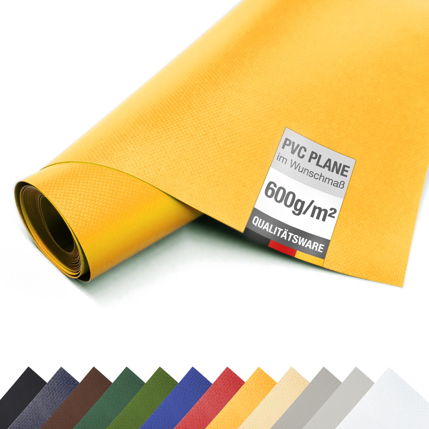 ANKO PLANEN PVC LKW Plane 600 g/m² Meterware – schwere Industrie Abdeckplane mit verstärktem Gewebe, hochwertig matt (Gelb, 3,2m x 3m)