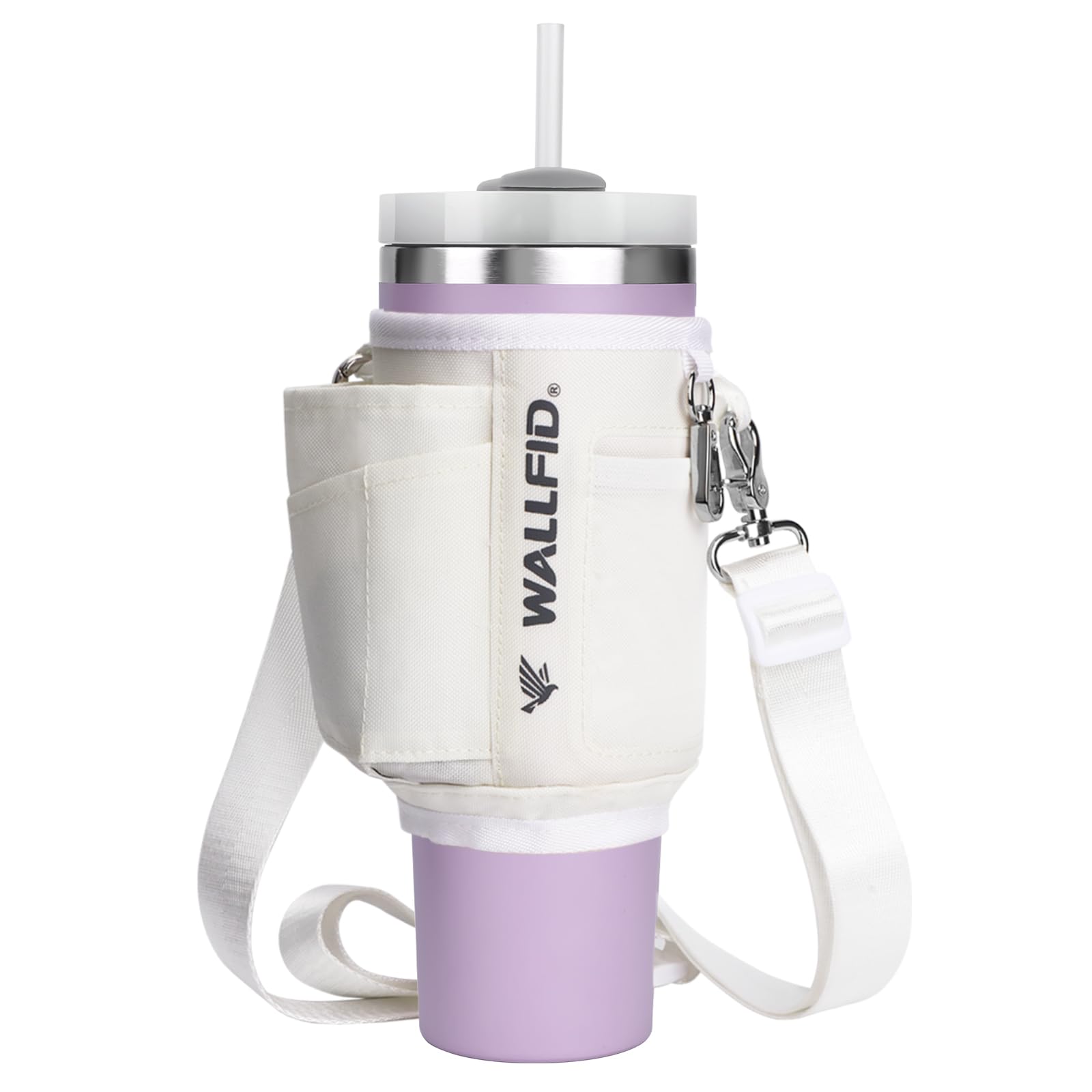 WALLFID 40oz Tumbler Holder Pouch,Water Bottle Holder Compatible with Stanley 40oz Tumbler,Come with Storage Pockets,can Storage Phone Keychain Sunglass.(Pure Snow)