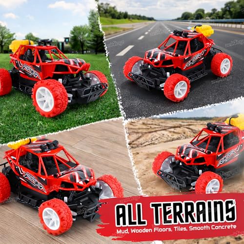 Image of Zest 4 Toyz Remote Control Car Toy for Kids Monster Truck Rechargeable with LED Lights & Mist Spray Effect Racing Car Indoor & Outdoor Toy for Boys & Girls (Pack of 1) Red