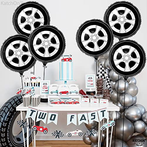 Image of KatchOn, Big Tire Balloons for Birthday Boy Decorations - 18 Inch, Pack of 6 | Wheels Balloons for Two Fast Birthday Decorations | Race Car Birthday Party Decorations | Auto Mechanic Party Decorations