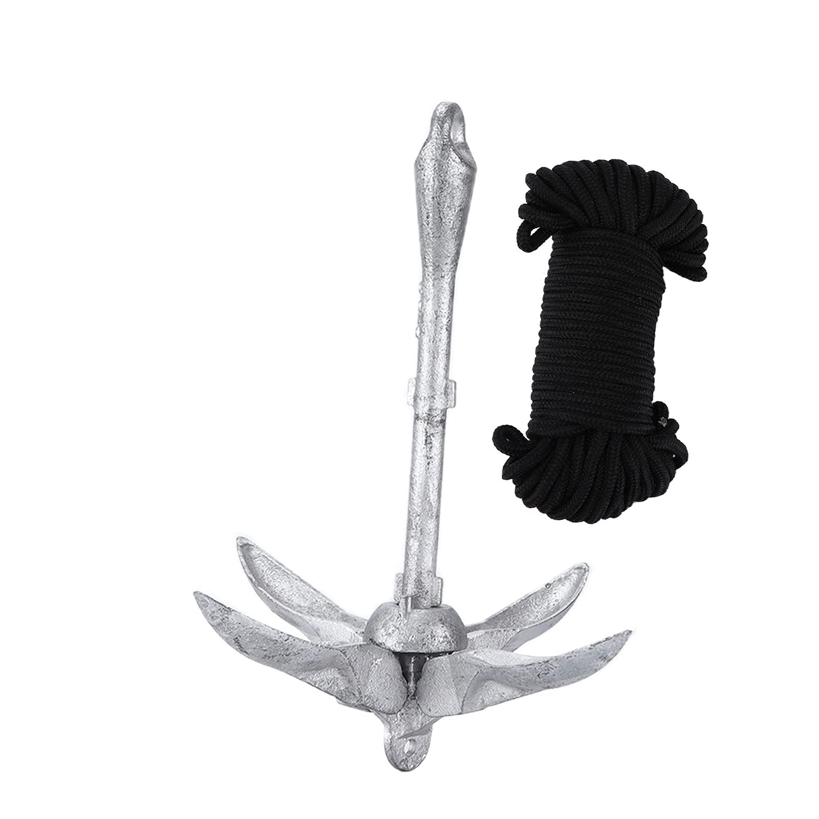 Yctze Ancla de garfio Plegable, Ancla Marina de 3,2 kg con Cuerda de 20 m, Plegable, portátil, de Acero al Carbono galvanizado para Barco, Kayak
