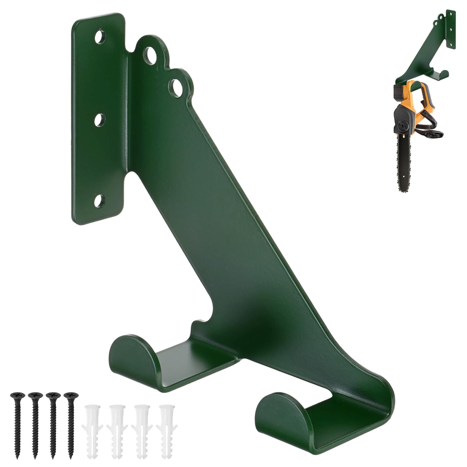 M METERXITY 1-Pack Chainsaw Holder, 8.3 Inch Heavy Duty Chainsaw Wall Mount Hanger Chain Saw Hanger Rack Storage Organizer for Garage Organization/Chainsaw Accessories/Tools [Matte Green]