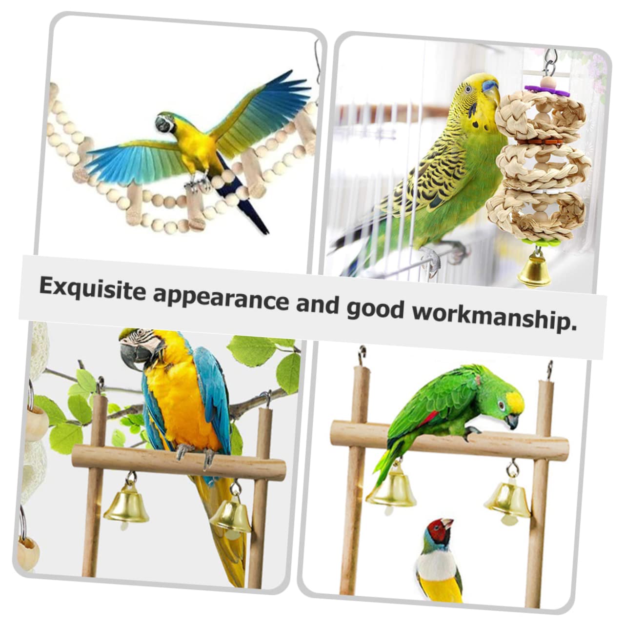 POPETPOP 2ensembles Cage à Oiseaux avec Balançoire Bois pour Perruche Jouet à Mâcher Amusant pour Perroquet pour Divertir Vos Oiseaux De Compagnie