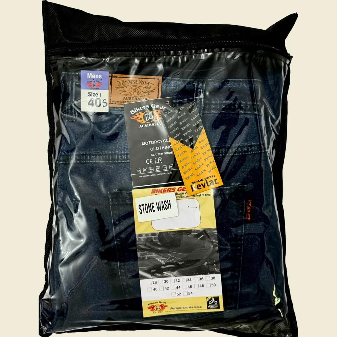 Bikers Gears UK Jean pour moto, Coupe classique avec Kevlar, fibres aramide, renforts amovibles, bleu, 48S UK / 58S EU