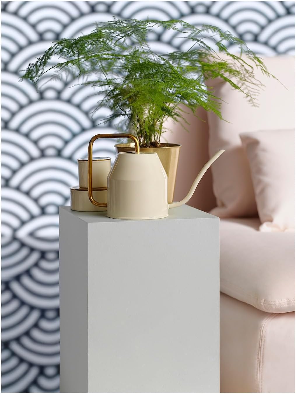 Modern Watering Can with Long Spout, 30 oz Capacity, Ivory and Gold, Set of 2