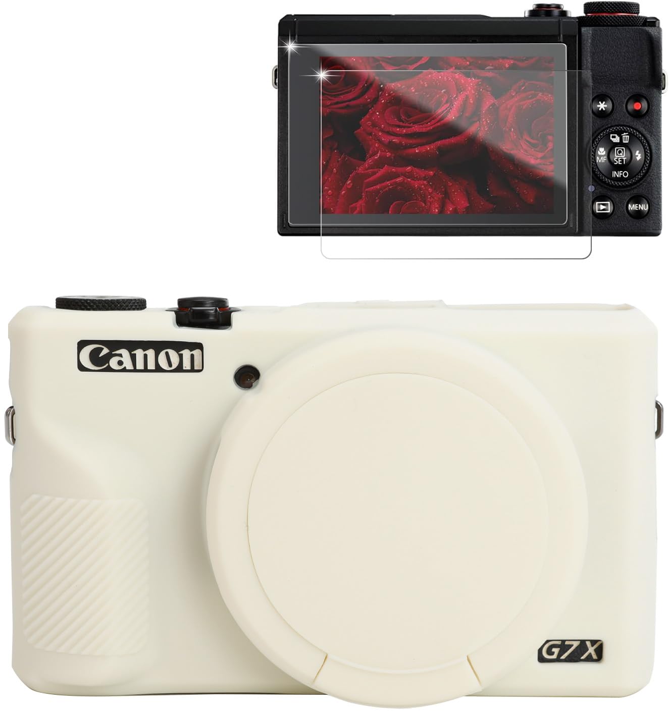 Frevyve Case for Canon G7X Mark III Camera, Soft Silicone Protective Case, Slim Fit Sleeve with Removable Lens Cover and Screen Protector Accessories, Lightweight, Anti-Scratch (Beige)