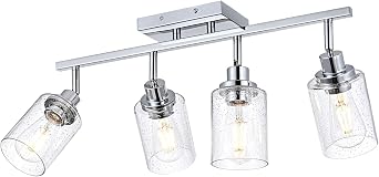 4-Light Multi-Directional Rotating Track Light Fixture Ceiling Track Lighting Heads with Seeded Glass Chrome Track Lighting Kit Bathroom Vanity Light Spotlight Fixtures for Kitchen Accent Shop