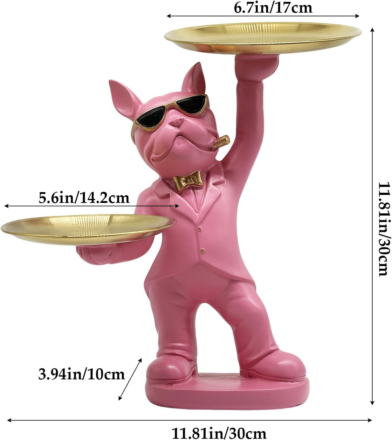Huhote Candy Dish French Bulldog Decor Tray Statue, Key Holder Bowl Modern, French Bulldog Accessories Candy Bowl for Office Desk Home Decor Figurines Entryway Table Decor (Pink)