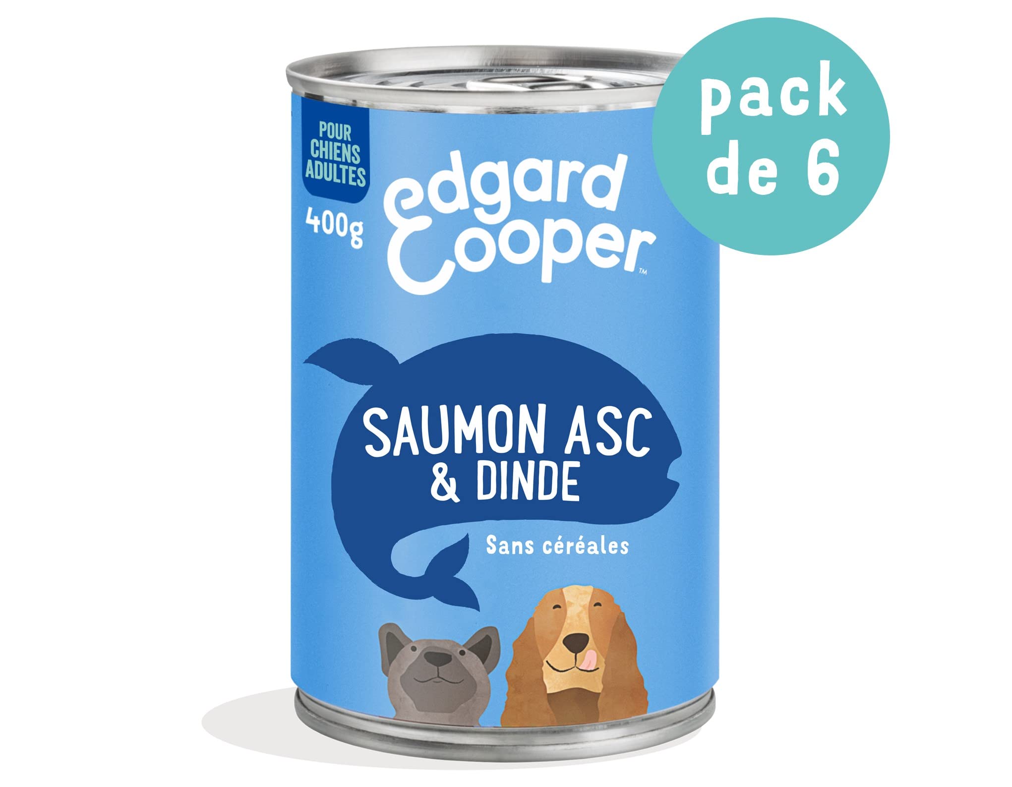 Edgard & Cooper Pasta Per Cani, (Salmone & Tacchino, 400 g x 6), Senza Cereali, Carne e pesce freschi e proteine di qualità, ingredienti reali per cani, Ipoallergenico, Senza zuccheri aggiunti