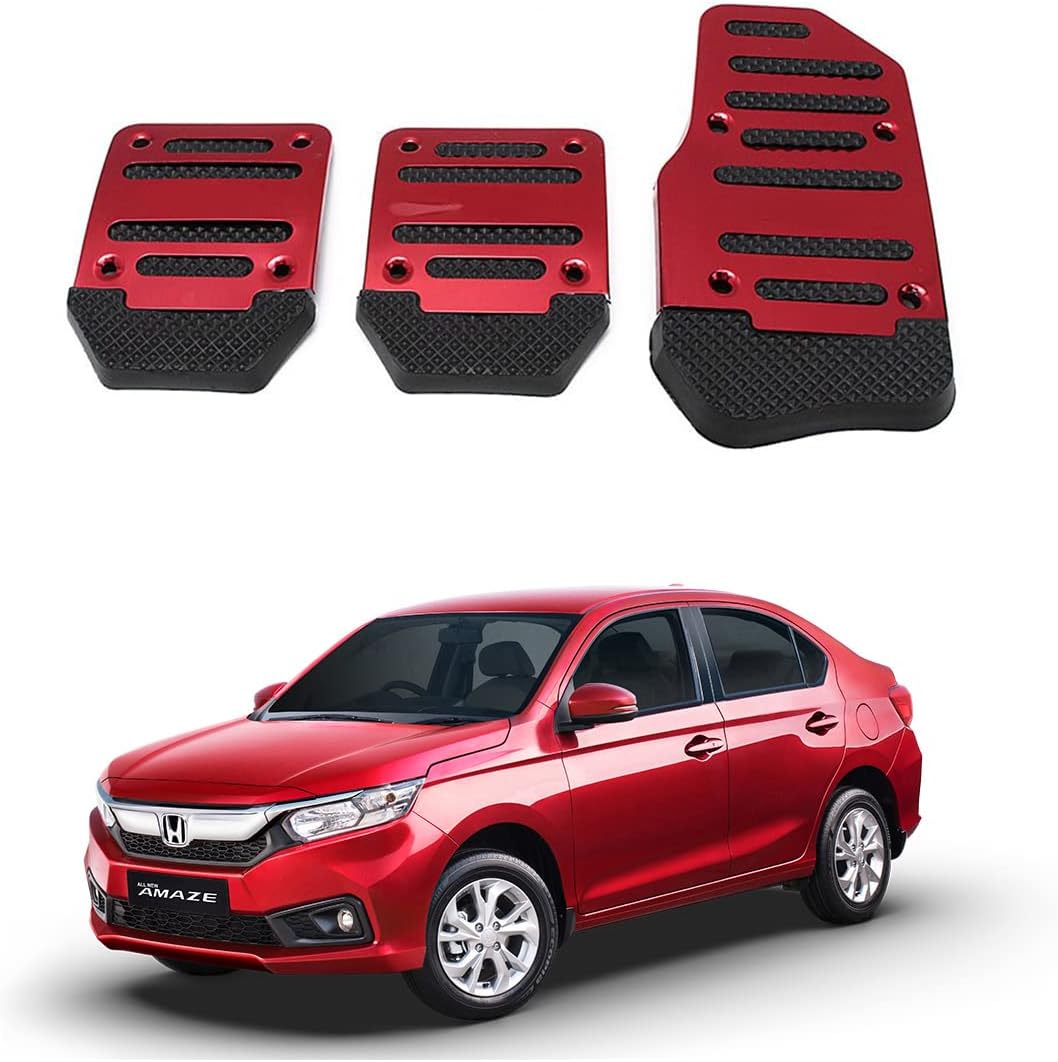 Oshotto 3 Pcs Non-Slip Manual CS-373 Car Pedals Kit Sports Pad Covers Set Compatible with Honda Amaze 2018-2023 (Red)