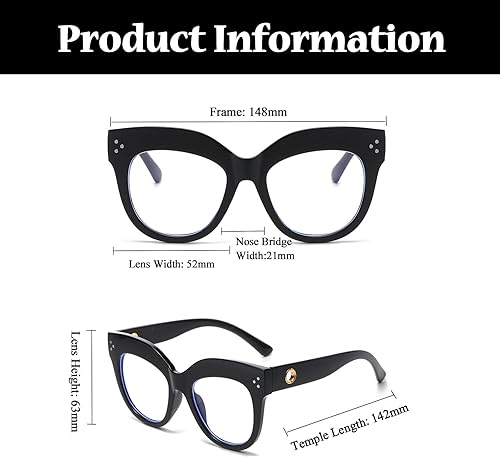 Miniatura 3 de LJCZKA Gafas de gran tamaño con bloqueo de luz azul, retro, gruesas, ojo de gato, para mujer, antifatiga ocular