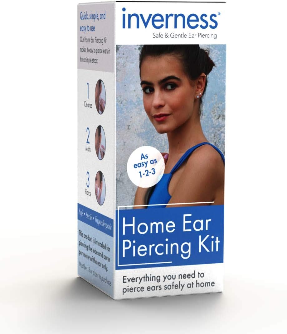 Inverness Home Ear Piercing Kit with 5 mm Cubic Zirconia Stud Earrings in Medical-Grade Stainless Steel