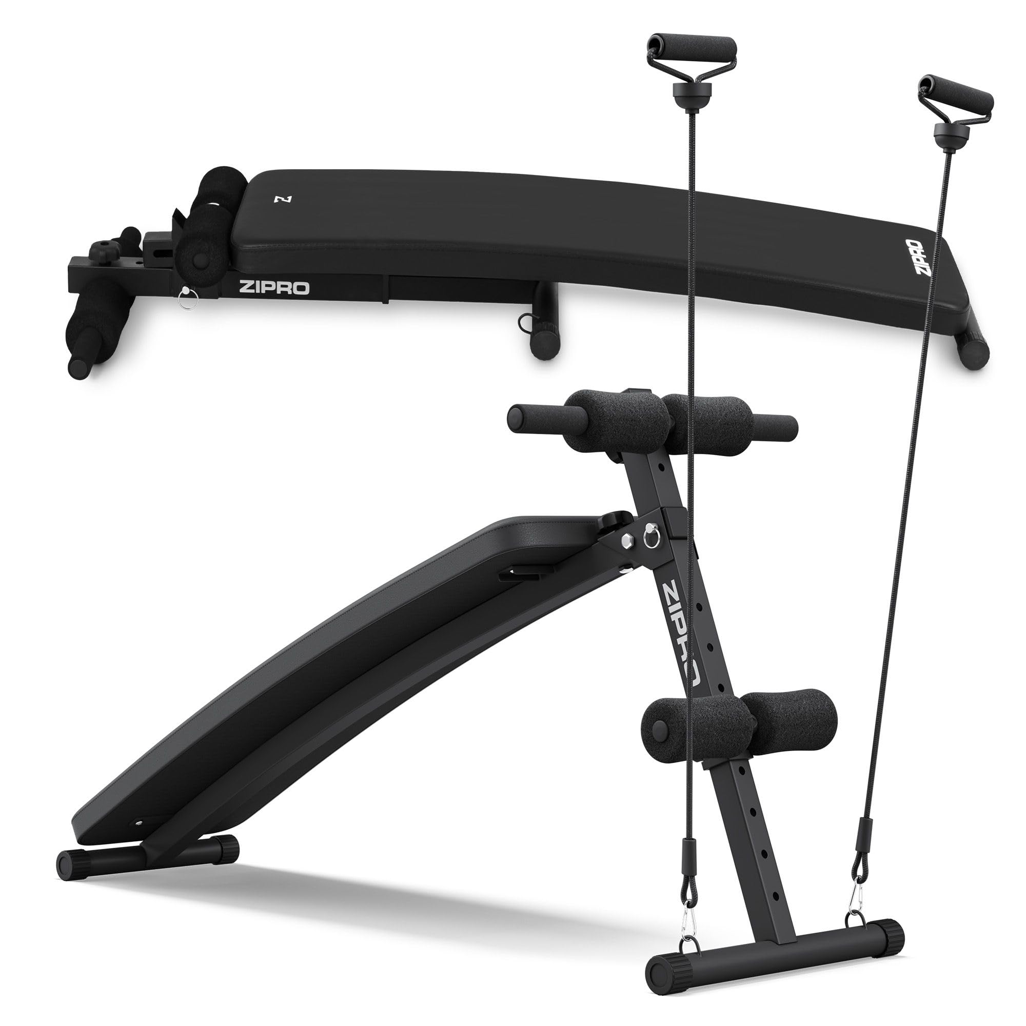 Zipro Sit Up Slant, ławka do fitnessu z 5-stopniową regulacją oparcia, ławka treningowa z 2 linami, obciążenie 200 kg, regulacja kąta 20-30 stopni
