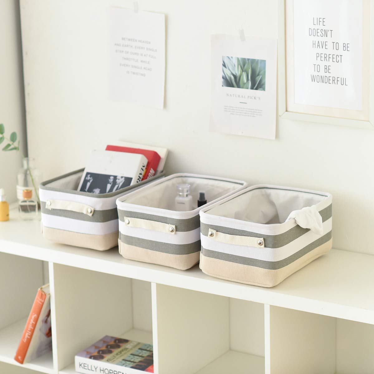 Jtirey Fabric Storage Baskets Decorative Baskets [3-Pack] Cloth Storage Bins with Handles, Rectangular Baskets Dog Toy Bins Baskets for Organizing Toys, Clothes(13.8L×9.8W×6.7H)